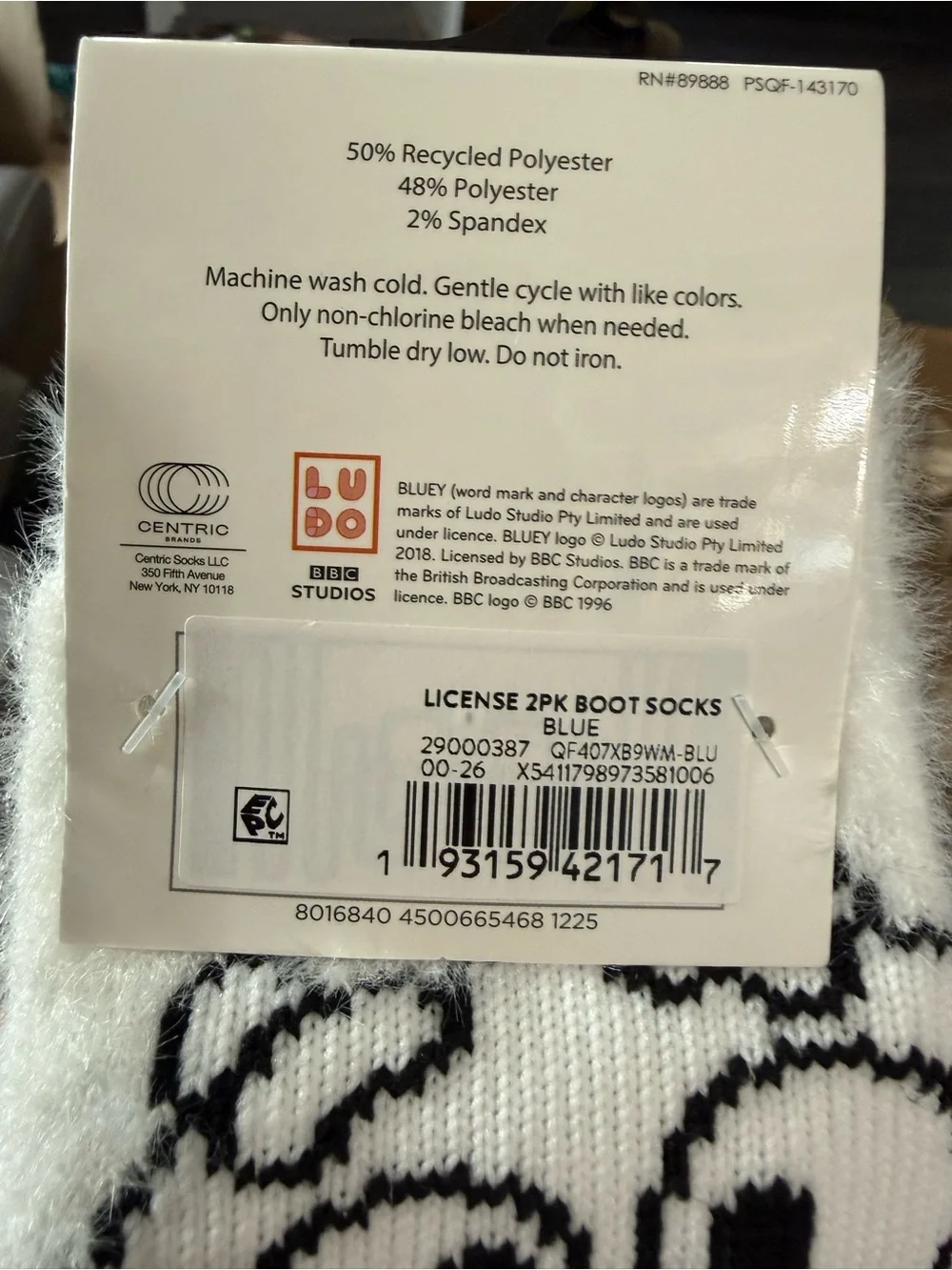 Bluey Plush Fuzzy Socks - Light Blue & White with Yellow Accent. 2 pair